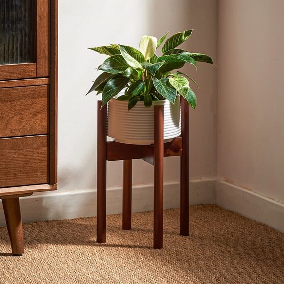 Bamworld Support de Plante Ajustable pour l'Intérieur, Porte-Plante en Bambou 8 à 12 Pouces, Petit Support de Jardinière d'Angle pour Plantes d'Intérieur, Salon Balcon Chambre, Rouge Brun