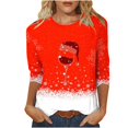 thumbnail image 1 of KIHOUT Hauts pour Femmes Manches Longues Liquidation Mode Petite Confortable Col Rond Manches 3/4 Imprimé de Noël T-shirt Décontracté Blouse, 1 of 4