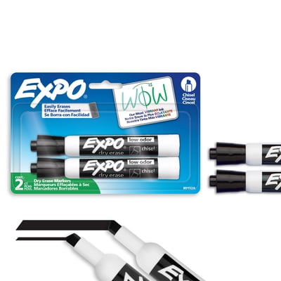 EXPO Dry Erase Markers, Low Odour Ink, Black, Chisel Tip, 2 Count