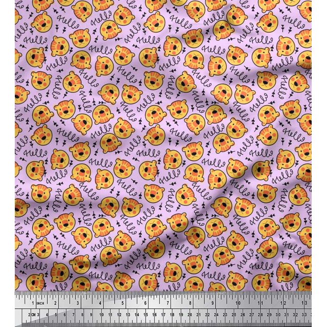 Soimoi Polyester Crepe Fabric Text & Tiger Face Cartoon Printed Fabric 1 Yard 42 Inch Wide