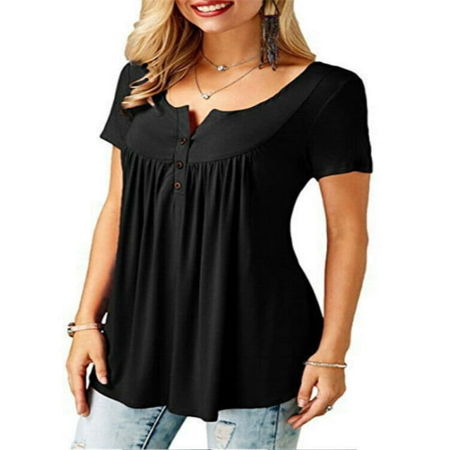MesaSe Tunique à Basque Ample à Col en V pour Femmes, Hauts d'Été Amples à Manches Courtes, Blouse Décontractée Blanche XXXXXL