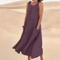 thumbnail image 1 of Meichang Robes Sans Manches en Lin pour Femmes Été Coupe Ample Col Rond Décontractées Robes d'Été Évasées Plage Vacances avec Poches, 1 of 5