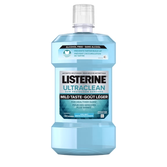 Listerine Ultraclean Gum Protection Alcohol-Free Antiseptic Mouthwash for Healthy Gums, Kills 99.9% Germs, Fights Plaque & Gingivitis, CDA Validated, Cool Mint Flavour, 1 L
