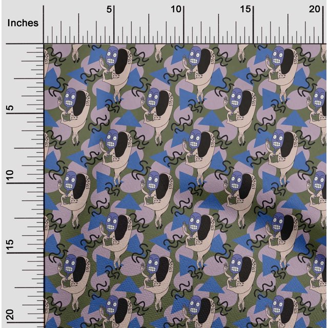 oneOone Tissu Georgette Viscose Vert Olive à Pois/triangle & Monstre Matériel de Robe Imprimé Tissu au Mètre 42 Pouces de Large