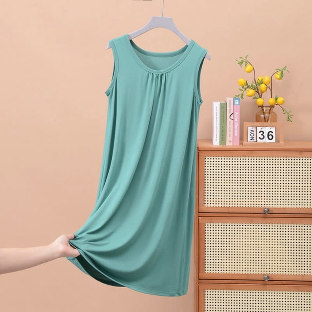 Huaizzzy Chemise de Nuit d'Été pour Femme Confortable à Col Rond Sans Manches Robe de Maison Tenue de Détente Décontractée Basique Vêtement de Nuit pour Femmes Grande Taille Chemise de Nuit Femme Dames Chemise à Manches Longues Manches Courtes