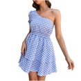 thumbnail image 1 of EQWLJWE Robes pour Femmes Robes pour Femmes 2023 Robe d'Été à Carreaux pour Femme à une Épaule Sans Manches à Lacets Fluide à Étages Robe de Soirée Jupe Courte de Plage, 1 of 9
