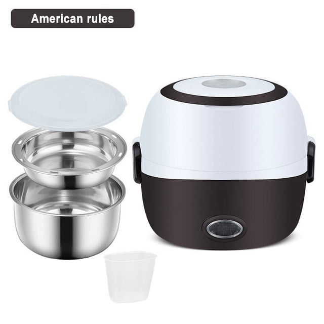 Mini Rice Cooker Electric Lunch Box Portable Food Warmer 1/2/3 Layers Stainless Steel Container for Home Office School New - Coffee