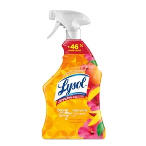 Lysol® All Purpose Nettoyeur tout usage Spray de trigger, Grease Fighting Multi Surface Cleaner, élimine le savon Scum, marque New DayTM Mango & - Hibiscus. 950 mL