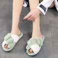 thumbnail image 2 of Coofit Cross Band Slippers Plush: Non-skid Fluffy Slippers Open Toe Slippers for Women, 2 of 10