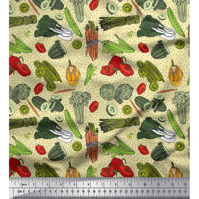 Soimoi Moss Georgette Fabric Dot & Mix Vegetable Decor Fabric Printed Yard 42 Inch Wide