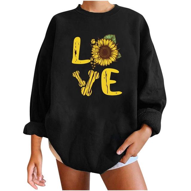 RKSTN Chandail de la Saint-Valentin pour Femmes, Coupe Ample, Mode Décontractée, Manches Longues, Col Rond, Chandail Grande Taille, Imprimé Cœur d'Amour, Chandails de Couleur Unie