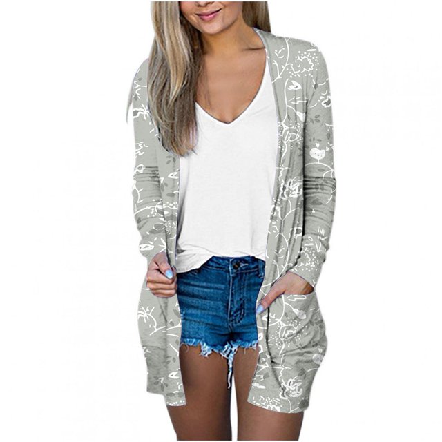 Pompotops Chemisier Décontracté à Manches Longues Imprimé pour Femmes avec Poche Cardigan Liquidation