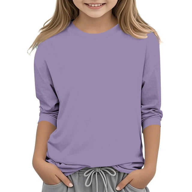 MeetoTime T-shirt Uni à Manches 3/4 et Col Rond pour Enfants, T-shirt pour Tout-Petits Garçons Filles 3-12 Ans