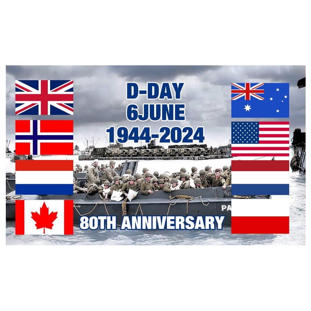 Openpig D DAY 80th Anniversary Flag Banner Decorations Normandie One Sided Decorations Memorabilia