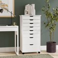thumbnail image 2 of Linon Callie Eight Drawer Rolling Storage Cart in White Wash Wood, 2 of 15