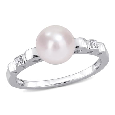 Miabella Freshwater Cultured Pearl and Created White Sapphire Sterling Silver Cocktail Ring