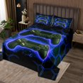 thumbnail image 2 of Erosebridal Kids Gamer Coverlet Set Queen, Neon Gradient Gamepad Bedding Set, Navy Blue Honeycomb Decor, Microfiber 3 Pieces, 2 of 5