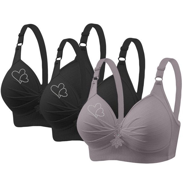 fheaev Soutien-Gorge 3 Pcs Grande Taille pour Femmes Soutiens-Gorge Sans Fil Sans Armature Imprimé Rassemblé Grande Taille Sans Armature Bretelles Réglables Couverture Complète Rehausseur Soutiens-Gorge Quotidiens sous-Vêtements