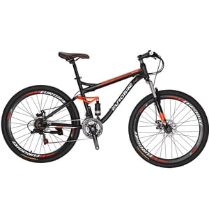 Mountain Bike，Full Suspension Vélo de montagne 27.5 Roues de pouce 21 Vitesse double disque freins suspension complète Aldult pour hommes femmes vélo 3-Spoke Orange
