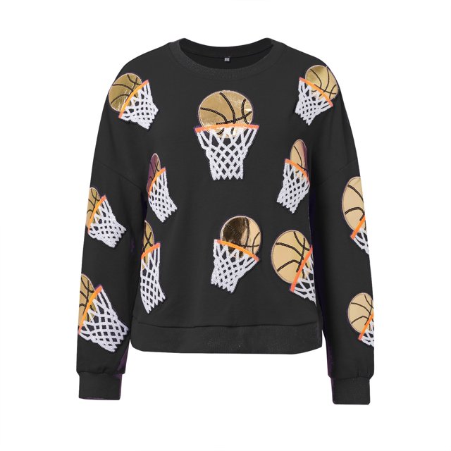 Kcodviy Panier de Basketball pour Femmes à Paillettes 2X Chandail à Capuchon pour Femmes Chandail à Col Rond Surdimensionné Long Chandail Blanchi pour Femmes Manches Chandail à Enfiler Hauts
