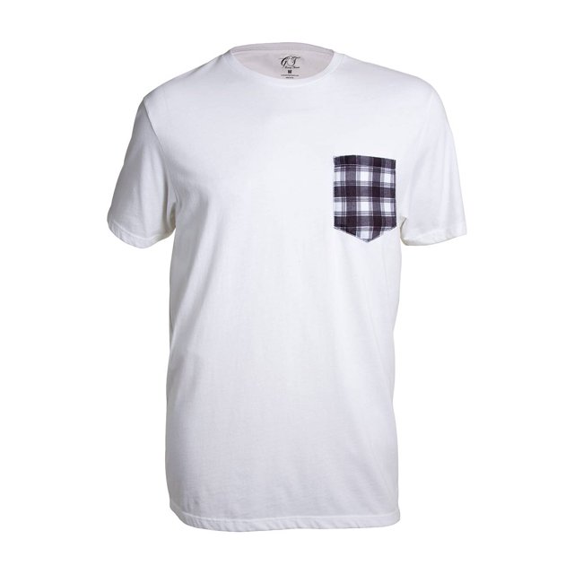 Gravity Threads T-Shirt à Col Rond pour Homme avec Poche Fabriqué aux É.-U., Blanc à Carreaux L