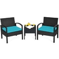thumbnail image 2 of Patiojoy 3 Pieces Patio Set Outdoor Wicker Rattan Furniture w/ Cushions Turquoise, 2 of 8