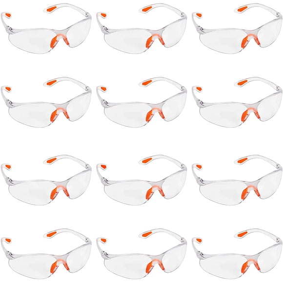 Jinsinto 12 Pack Clear Safety Glasses with Rubber Inserts on Nose and Ears for Safe Protection - Safety Glasses Safety Goggles Lab Goggles Scratch Resistant Lenses - PPE Safety Glasses