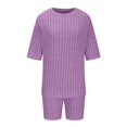 thumbnail image 3 of Mikilon Pyjama Décontracté pour Femmes, Ensemble de Nuit d'Été, Confortable, Coupe Ample, Col Rond, Ensemble Deux Pièces, Manches Courtes, Blouse/chemise à Col Rond, Violet, TP, 3 of 6