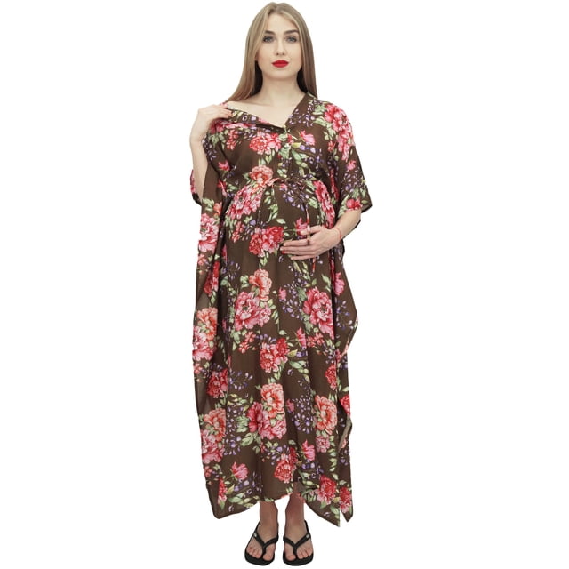 Bimba Robe Maxi de Maternité Imprimée à Cordon, Brun, pour Mamans, Kaftan d'Allaitement-22