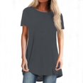 thumbnail image 3 of JIRNDf Chemises pour Femmes Hauts Tendance Été Mode Grande Taille Col Rond Manches Courtes Longues Tuniques pour Femmes Blouse Décontractée Gris Foncé m, 3 of 9