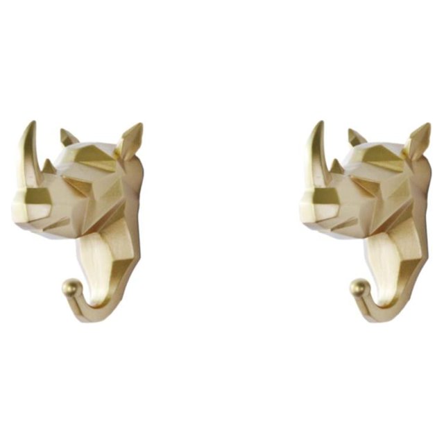kurtrusly Resin Sturdy And Durable Animal Head Key Hook For Easy Organization Good Decorative Coat Hooks Gold (rhino) 2Set