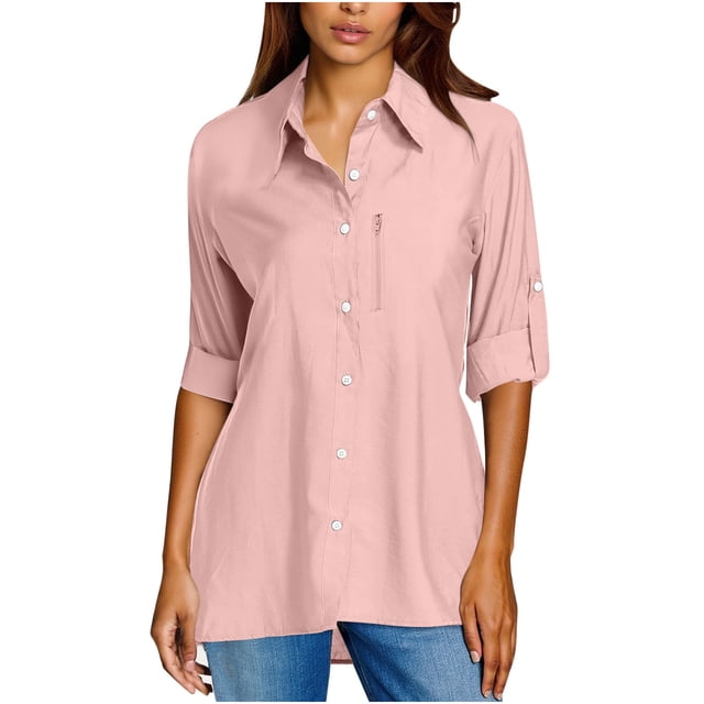 BLVB Chemise Boutonnée pour Femme avec Protection Solaire UV Upf 50+ à Manches Longues, Extérieur, Fraîche, Séchage Rapide, Pêche, Randonnée, Voyage