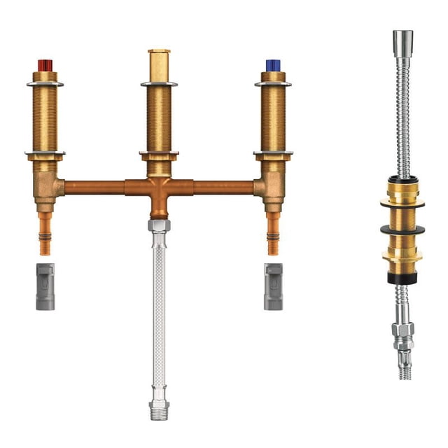 MOEN Cuve Romaine à 2 Poignées à 4 Trous, Robinet Fixe Grossier avec Inverseur de Douche, Raccordement PEX PVC de 1 Demi-Pointure