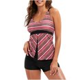 thumbnail image 1 of SMihono Bikini for Women Summer Plus Size Swimwear Ladies Fashion Multicolor Gradient Color Minimalistic Waves Stripe Boxer Pants Sling Women's Split Swimsuit, 1 of 6
