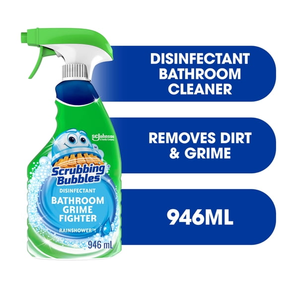 Scrubbing Bubbles® Bathroom Cleaner and Disinfectant Spray, Kills Germs on Tubs, Shower Walls and More, Rainshower Scent, 946mL