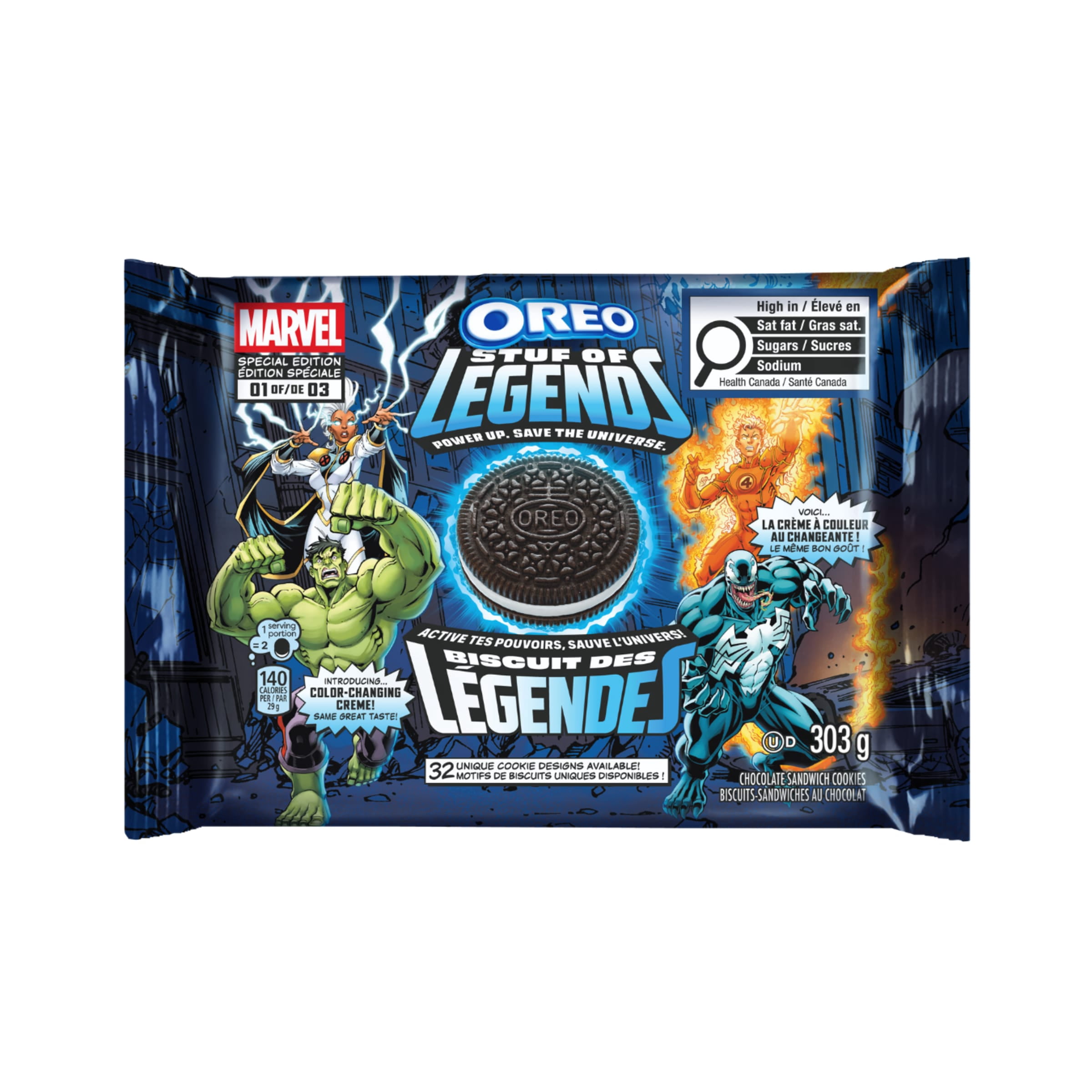 Biscuits OREO MARVEL BISCUIT DES LÉGENDES, Crème à couleur changeante en série limitée