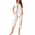 thumbnail image 1 of Rbaofujie Pyjama pour Femmes Ensemble Short Pyjama pour Femmes Col Rond Imprimé Manches Courtes Chemise de Nuit et Ensemble Pantalon Tenue d'Intérieur Pyjama avec Poches Pyjama d'Hiver pour Femmes, 1 of 6
