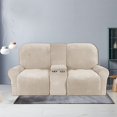 thumbnail image 3 of CHOK 2024 Housse de Causeuse Inclinable avec Console Centrale Housse Extensible en Velours pour Fauteuil Inclinable 2 Places avec Porte-Gobelet, 3 of 10