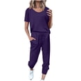 thumbnail image 1 of Yuyuzo Womens Workout Sets 2 Piece Short Sleeve Crew Neck T-Shirts Drawstring Jogger Pants with Pockets, 1 of 5