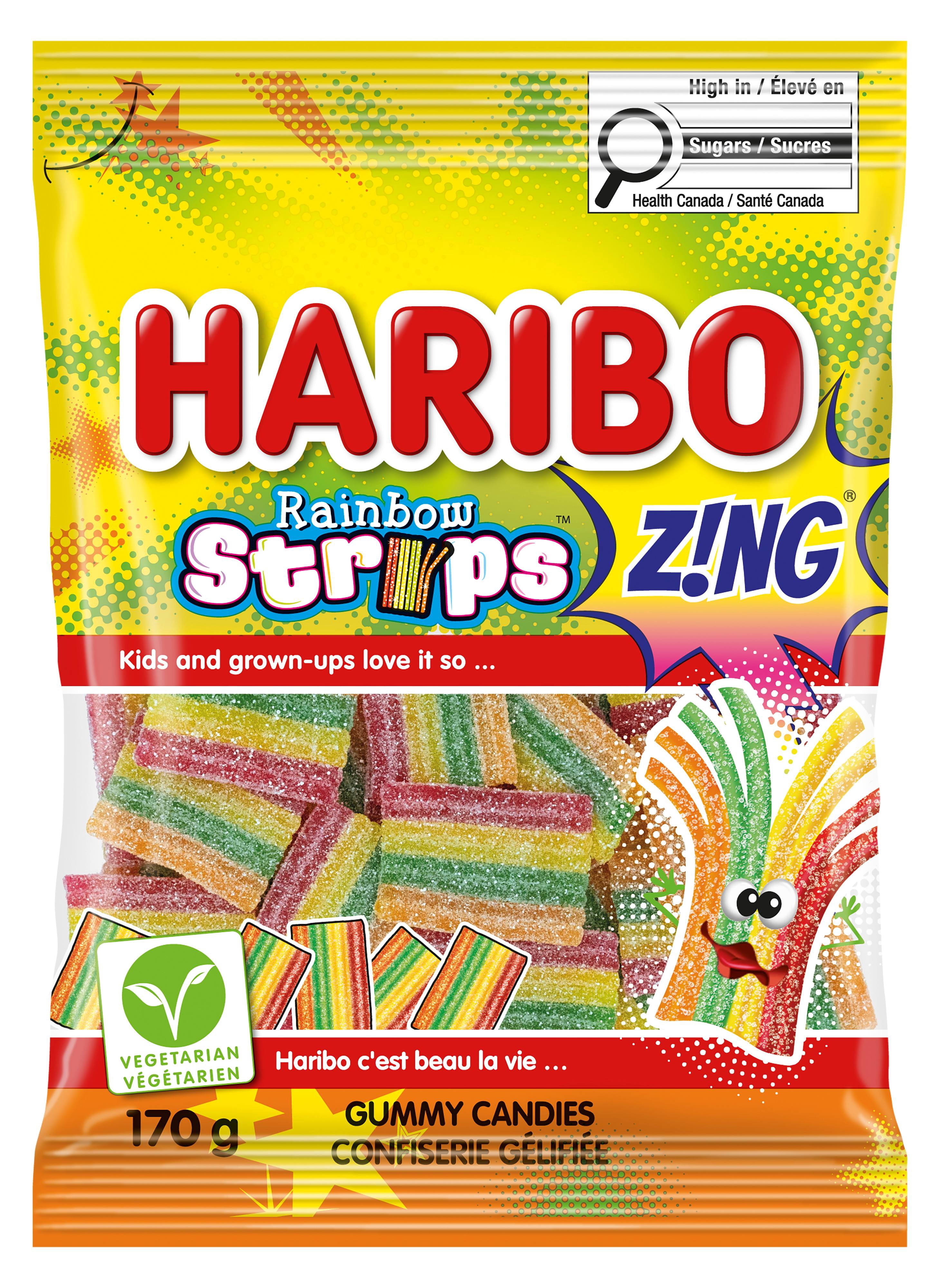 Bonbons gélifiés acidulés Bandes arc-en-ciel Z!NG Haribo 170g, sans colorants artificiels