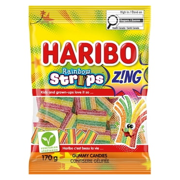 Bonbons gélifiés acidulés Bandes arc-en-ciel Z!NG Haribo 170g, sans colorants artificiels