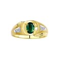 thumbnail image 1 of RYLOS Men's Rings Yellow Gold Plated Silver Rings Classic Designer Style 8X6MM Gemstone & Diamond Ring Green Sapphire September Birthstone Rings For Men  Size 13, 1 of 7