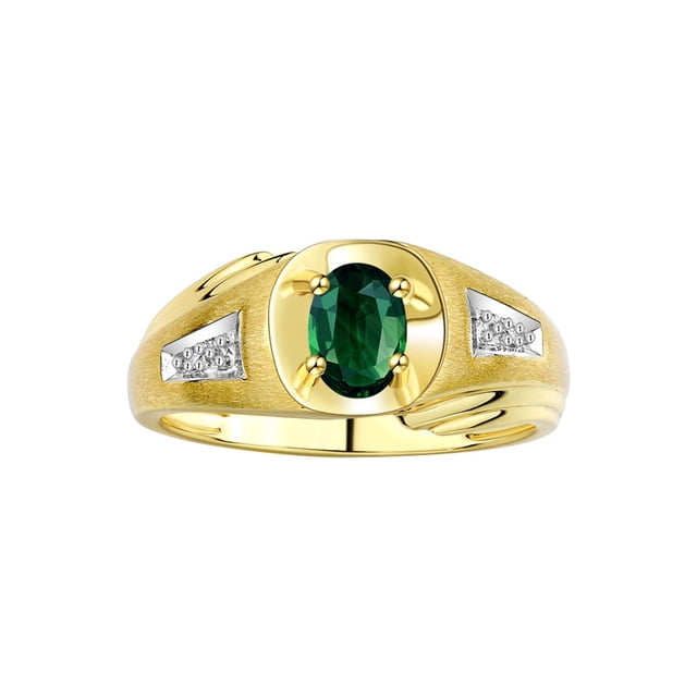 RYLOS Men's Rings Yellow Gold Plated Silver Rings Classic Designer Style 8X6MM Gemstone & Diamond Ring Green Sapphire September Birthstone Rings For Men Size 13