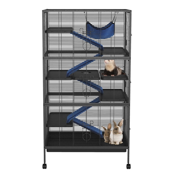 Yiwa 51" Large Ferret Cage, Multi-Tier Small Animal Cage on Wheels with Ramps, Removable Trays, and Secure Locking Doors for Chinchillas and Guinea Pigs
