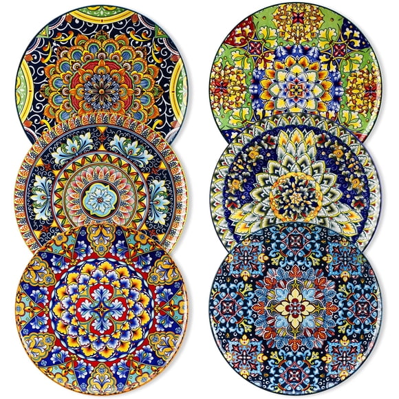vancasso Dinner Plates Set of 6-10.5 Inch Ceramic Plates, Microwave, Oven and Dishwasher Safe, Colorful Bohemian Style Dishes for