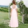 thumbnail image 3 of XIMIN Girls Plus Size Square Neck Solid Color Chiffon Bridesmaid Dresses Formal Cocktail Party Dresses with Sleeves Ruffle High Low Evening Formal Dress, 3 of 5