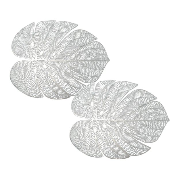 Oleegame Ensemble de 2 Pcs Napperon Élégant en PVC Ajouré avec Motif de Feuilles de Tortue, Napperon avec Feuilles de Simulation, Tapis de Table Résistant à l'Huile et Durable pour Isolation Thermique Argenté