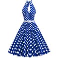 thumbnail image 1 of Birdeem Robe de Soirée pour Femmes, Confortable, d'Été, à Manches Courtes, Dos Nu, Col en V, Vintage, Coupe Régulière, à Pois, 1 of 8
