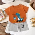 thumbnail image 2 of COMVALUE Garçons Enfants Mignon T-Shirt à Manches Courtes Col Ras du Cou et Short Uni à Taille Élastique Ensemble Décontracté (Coffee, 5-6 Ans), 2 of 3