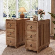 Tribesigns Solid Wood End Table with 3 Drawers, Narrow Side Table, Farmhouse Nightstand Bedside Tables for Living Room, Bedroom, Brown (Set of 2)